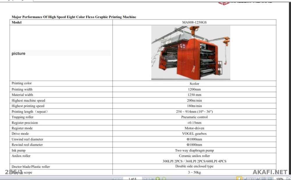 For Sale: 8-Color Flexo Plastic Printing Machine